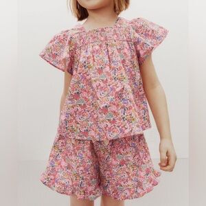 NWT Zara Girl’s Floral Printed Organic Cotton Set, Shirt Size 5, Shorts Size 4